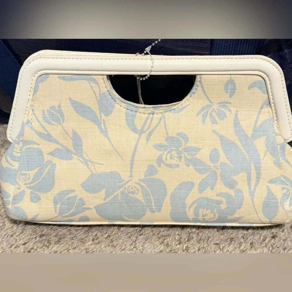 A New Day Floral Cutout Handle Tote - Cream & Light Blue